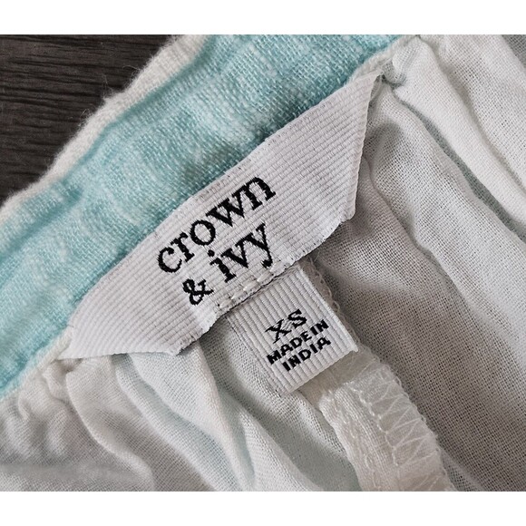 Crown & Ivy Off Shoulder Teal Stripe Mini Dress Balloon Sleeve Embroidered XS - Picture 7 of 10